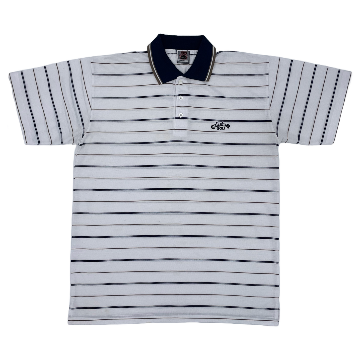 Callaway White/Blue/Gold Striped polo-Shirt (XL)