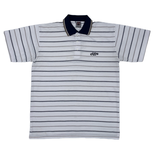 Callaway White/Blue/Gold Striped polo-Shirt (XL)