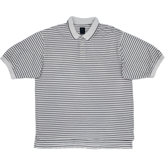 Nike White/Black Striped Polo-Shirt (XL)