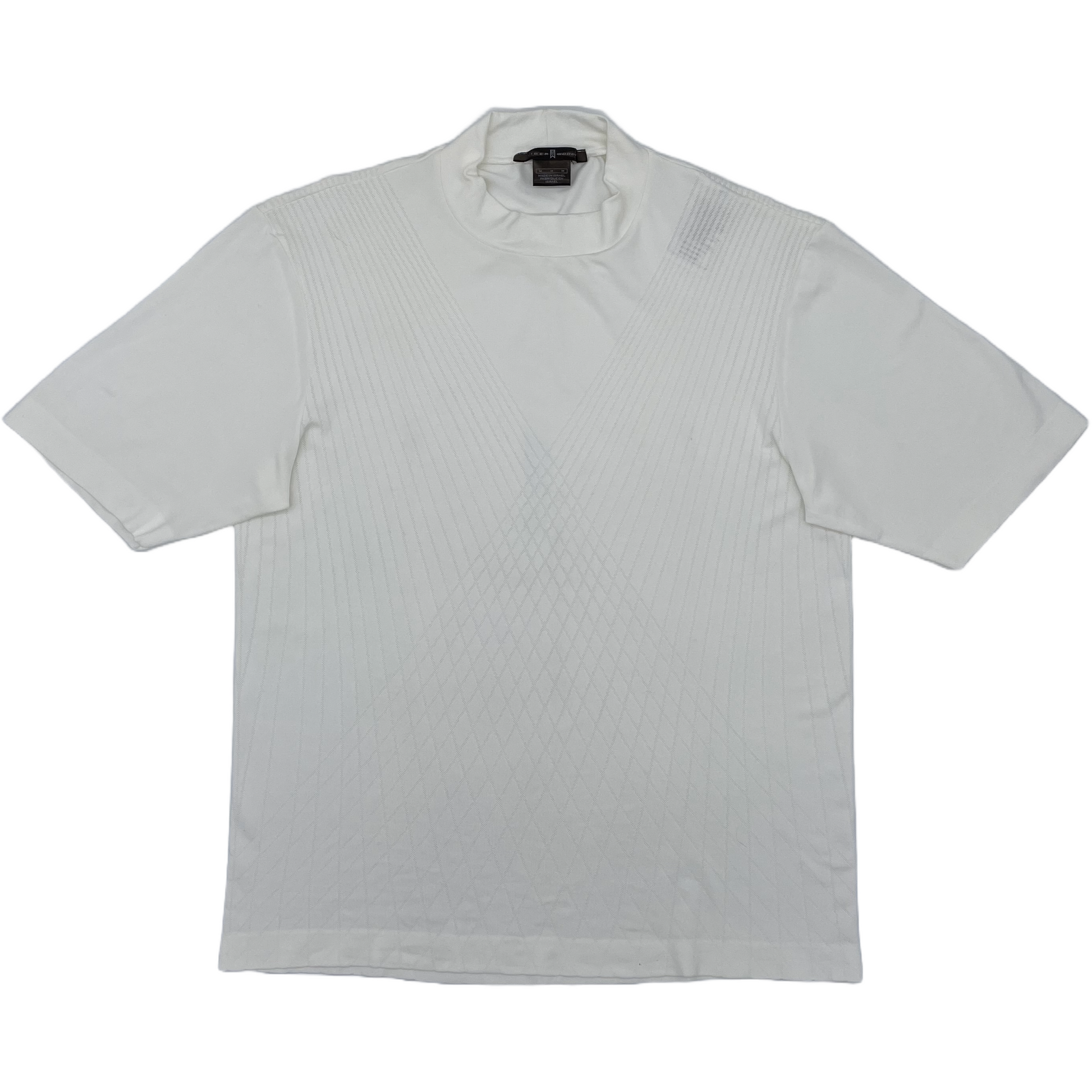 White short-sleeve Tiger Woods mock neck golf shirt on a white background