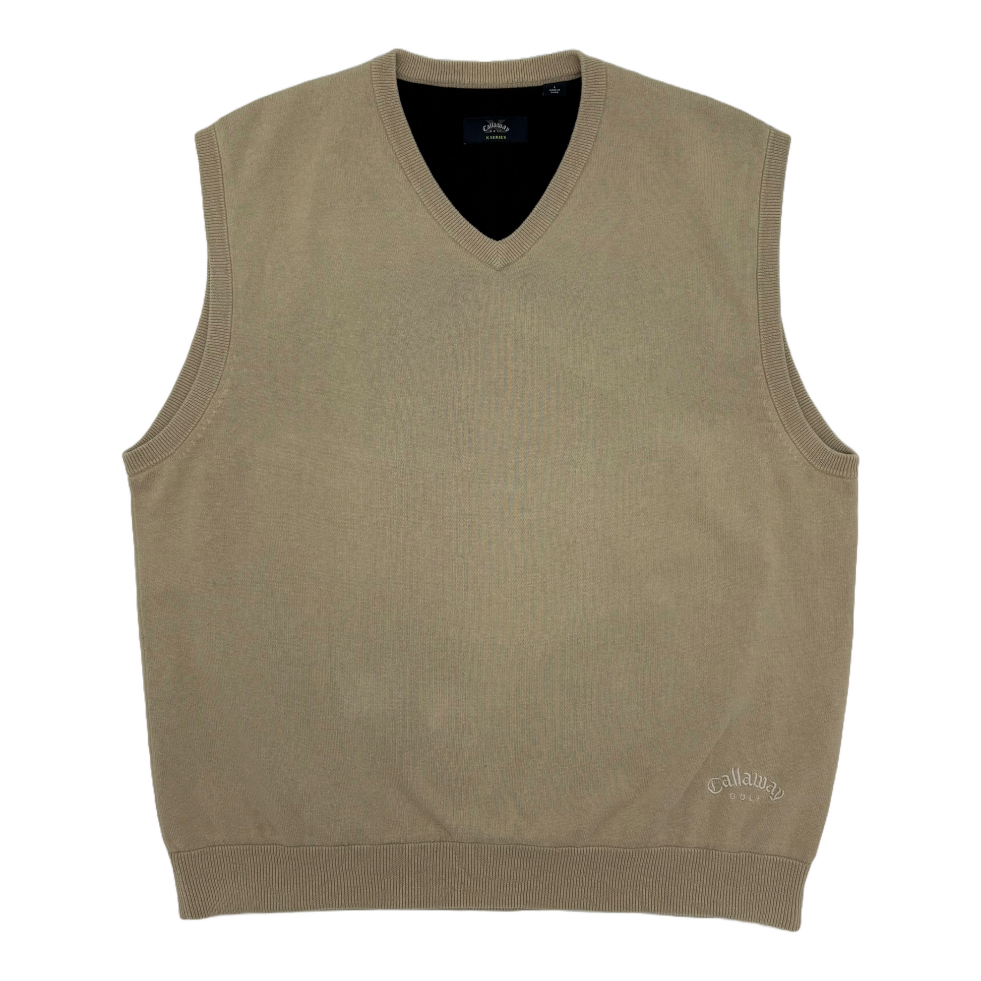 Beige Callaway golf sweater vest on a white background