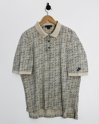 90s Nike Golf Abstract Beige/Blue Polo-Shirt (M)