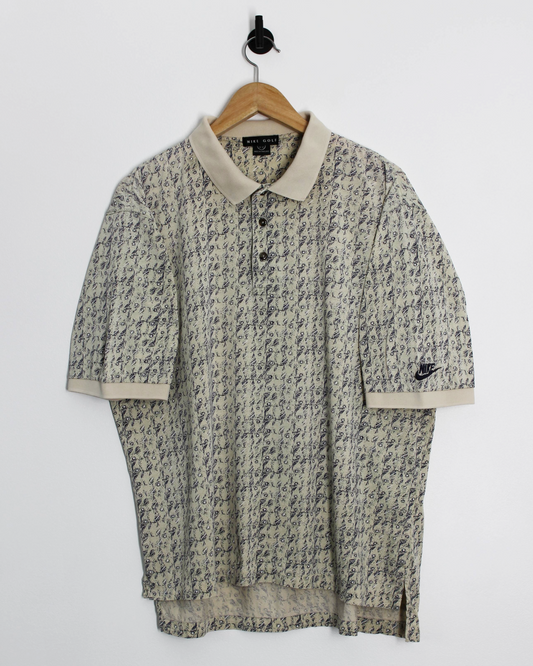 90s Nike Golf Abstract Beige/Blue Polo-Shirt (M)