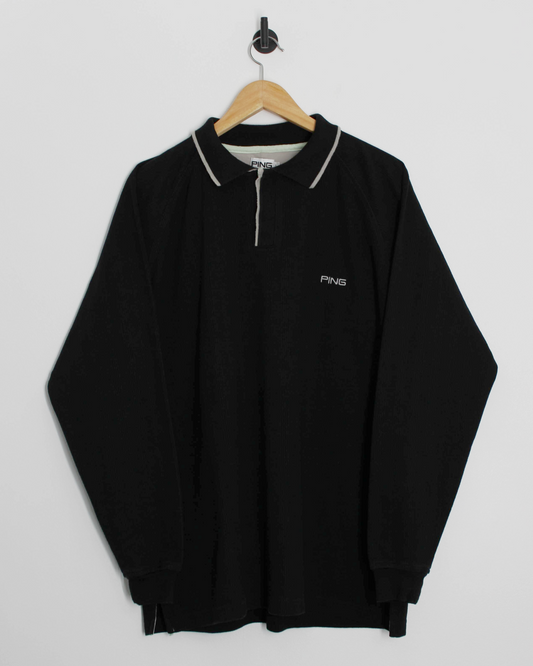 00s Ping Long Sleeve Black Polo-Shirt (L)