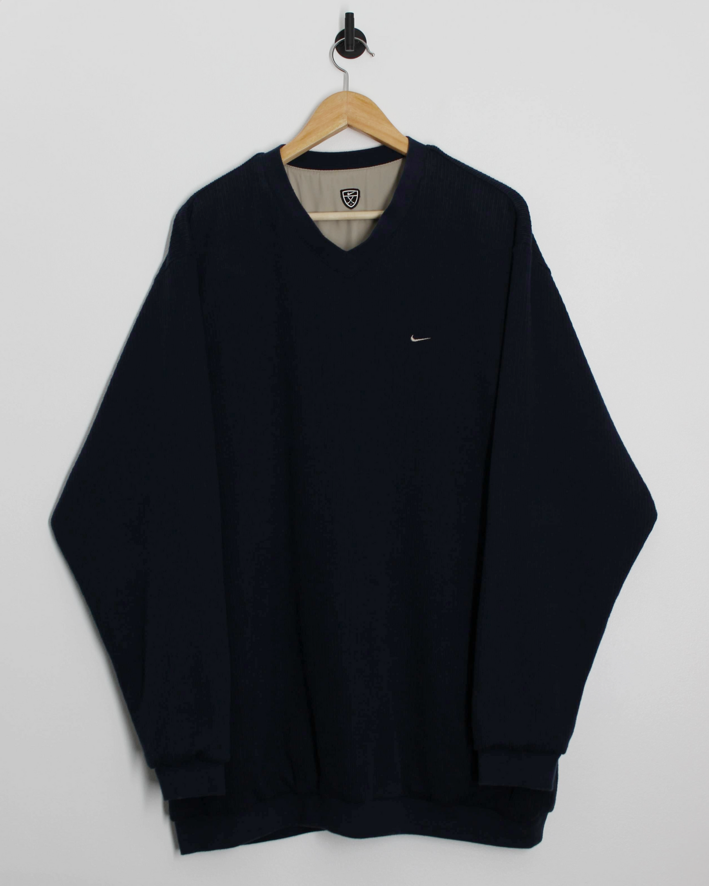 00s Nike Navy/Cream Reversible V-Neck Jumper/Windbreaker (XXL)