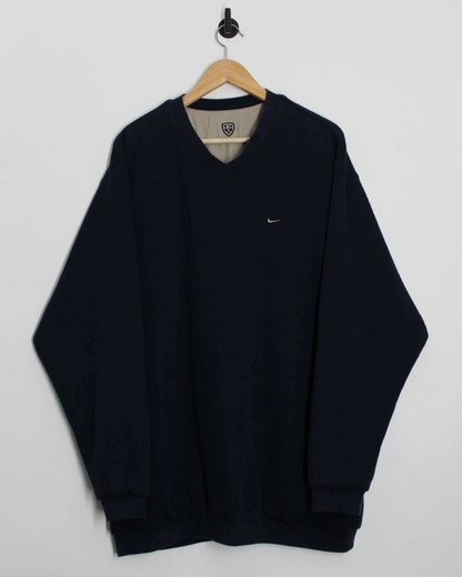 00s Nike Navy/Cream Reversible V-Neck Jumper/Windbreaker (XXL)