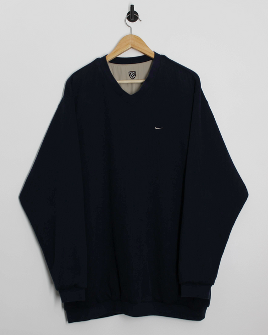 00s Nike Navy/Cream Reversible V-Neck Jumper/Windbreaker (XXL)