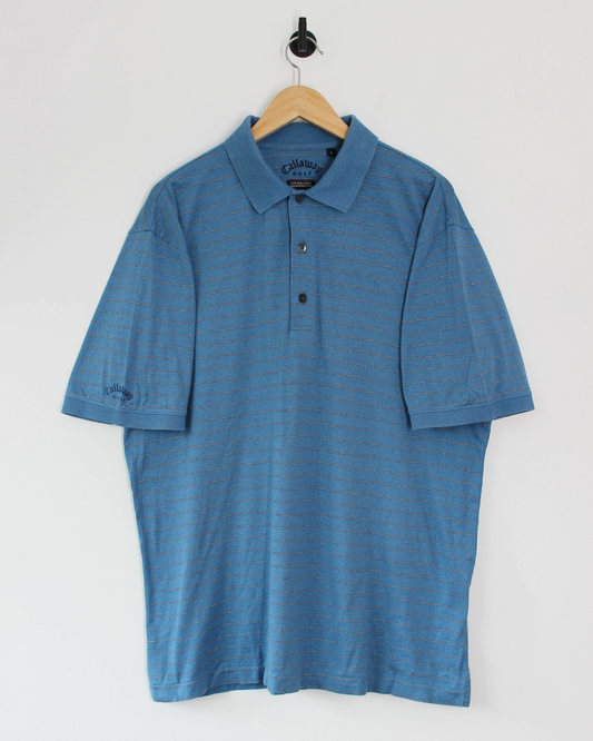 00s Callaway Blue Striped Polo-Shirt (L)