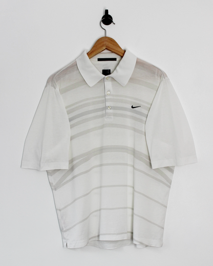 00s Nike Tiger White White Abstract Patterned Polo-Shirt (S)