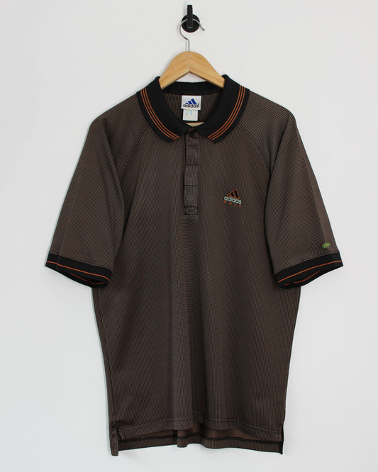 90s Adidas Orange/Black Soft Lightweight Weave Polo-Shirt (M)