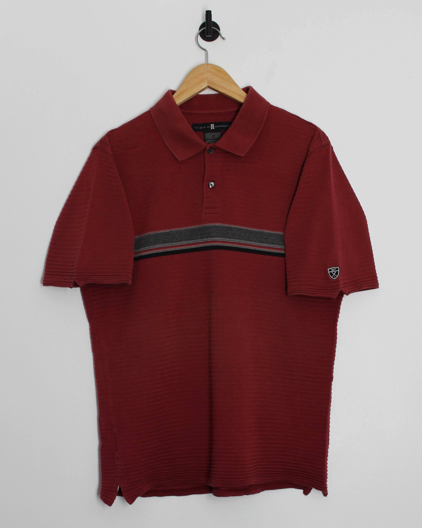 00s Nike Tiger Woods Deep Red Ribbed Polo-Shirt (M)