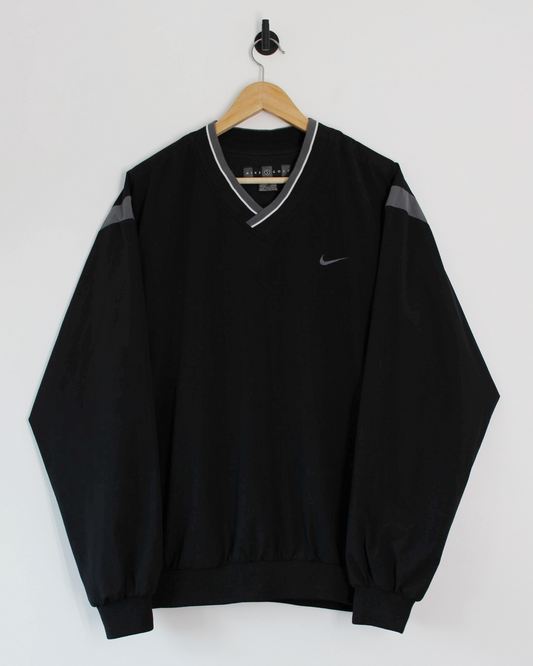 00s Nike Black/Grey V-Neck Windbreaker (L)