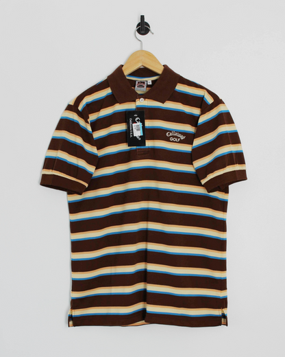 90s Callaway USA Collection Brown Striped Polo-Shirt with Tags (M)