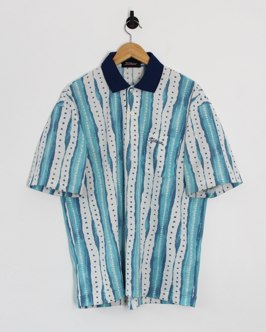 90s Titleist Blue/White Abstract Polo-Shirt (L)