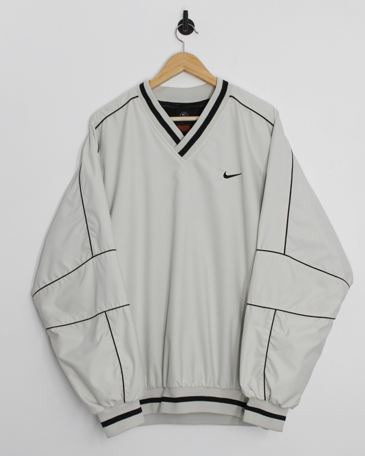 00s Nike Cream/Black V-Neck Windbreaker (L)
