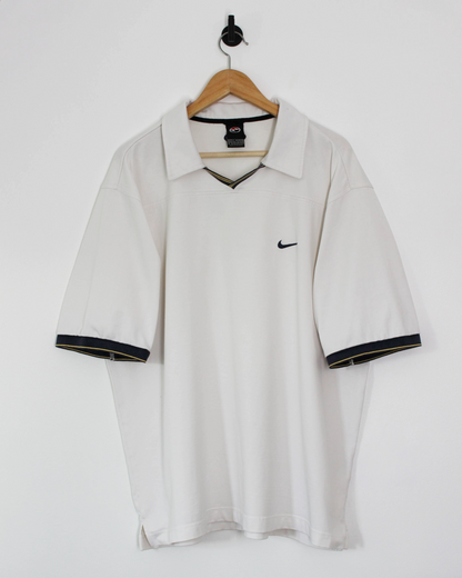 90s Nike Yin Yang White Polo-Shirt With Navy Trim (XL)