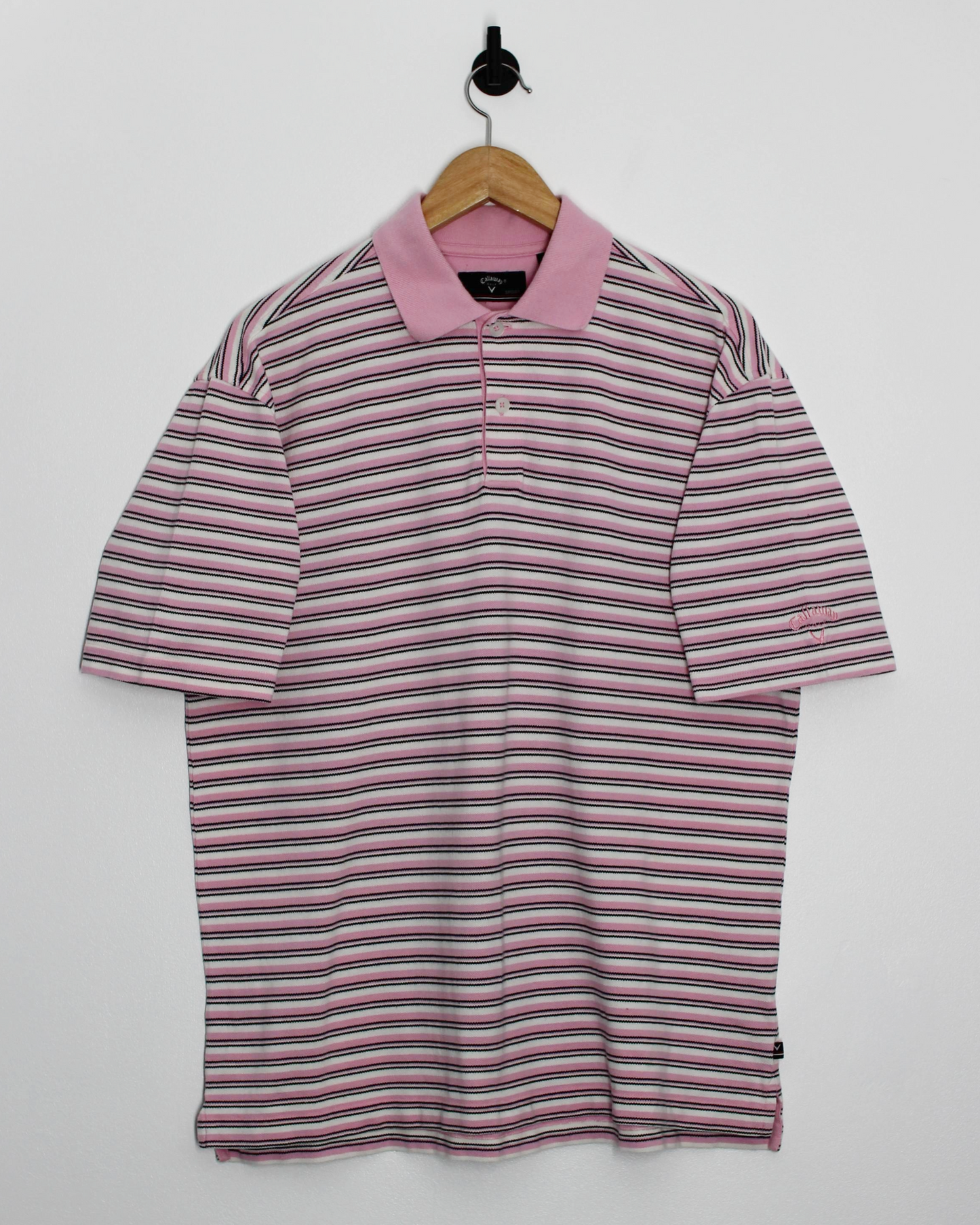 Callaway Pink/White Striped Polo-Shirt (M)