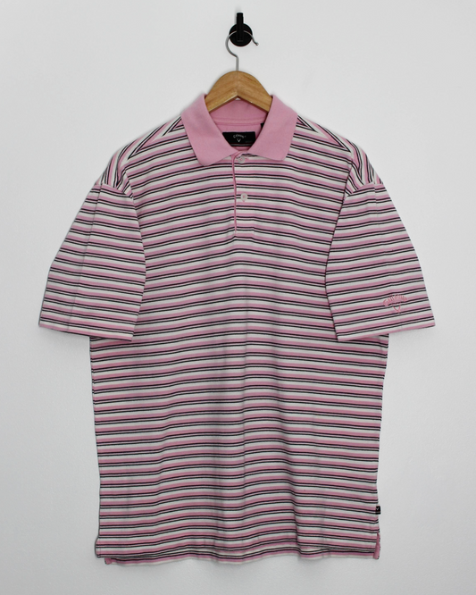 Callaway Pink/White Striped Polo-Shirt (M)
