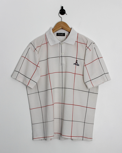90s Ping ‘Mr Ping’ White Chequered Shirt (L)