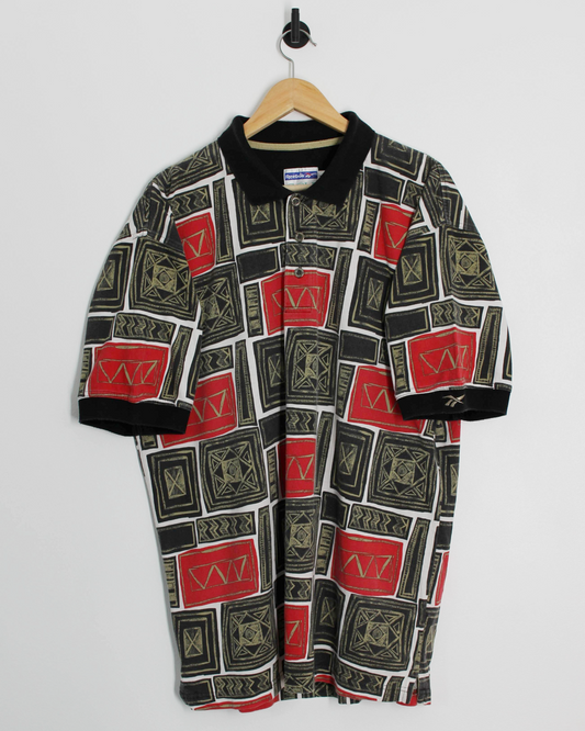 90s Reebok Abstract Red/Black Polo-Shirt (L)