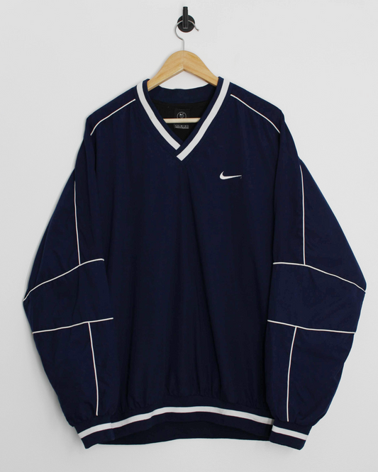 00s Nike Navy/White V-Neck Windbreaker (L)