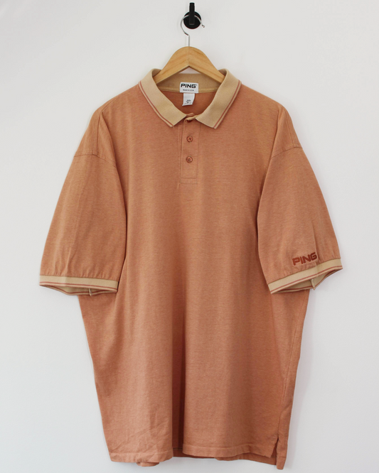 90s Ping Orange Cotton Polo-Shirt (XL)