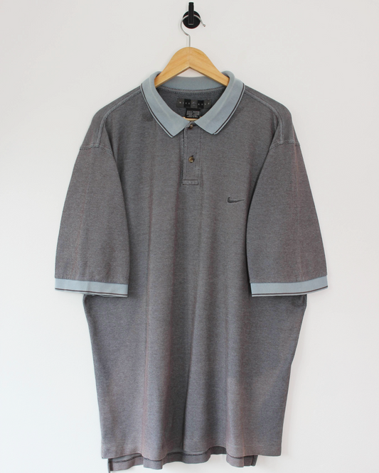 00s Nike Grey Woven Polo-Shirt (XL)