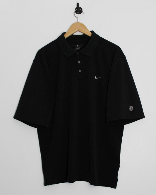 00s Nike Tiger Woods Black Chequered Polo-Shirt (XL)