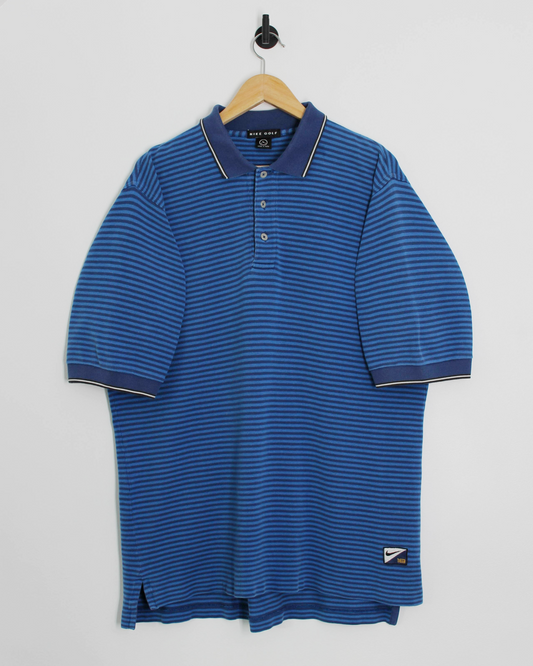 90s Nike Swoosh 18 Blue Striped Polo-Shirt (XL)