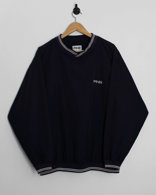 00s Ping ‘Mr Ping’ Navy/Purple V-Neck Windbreaker (M)