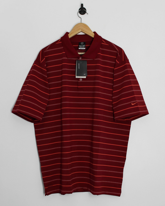 00s Nike Red Striped Polo-Shirt with Tags (XL)