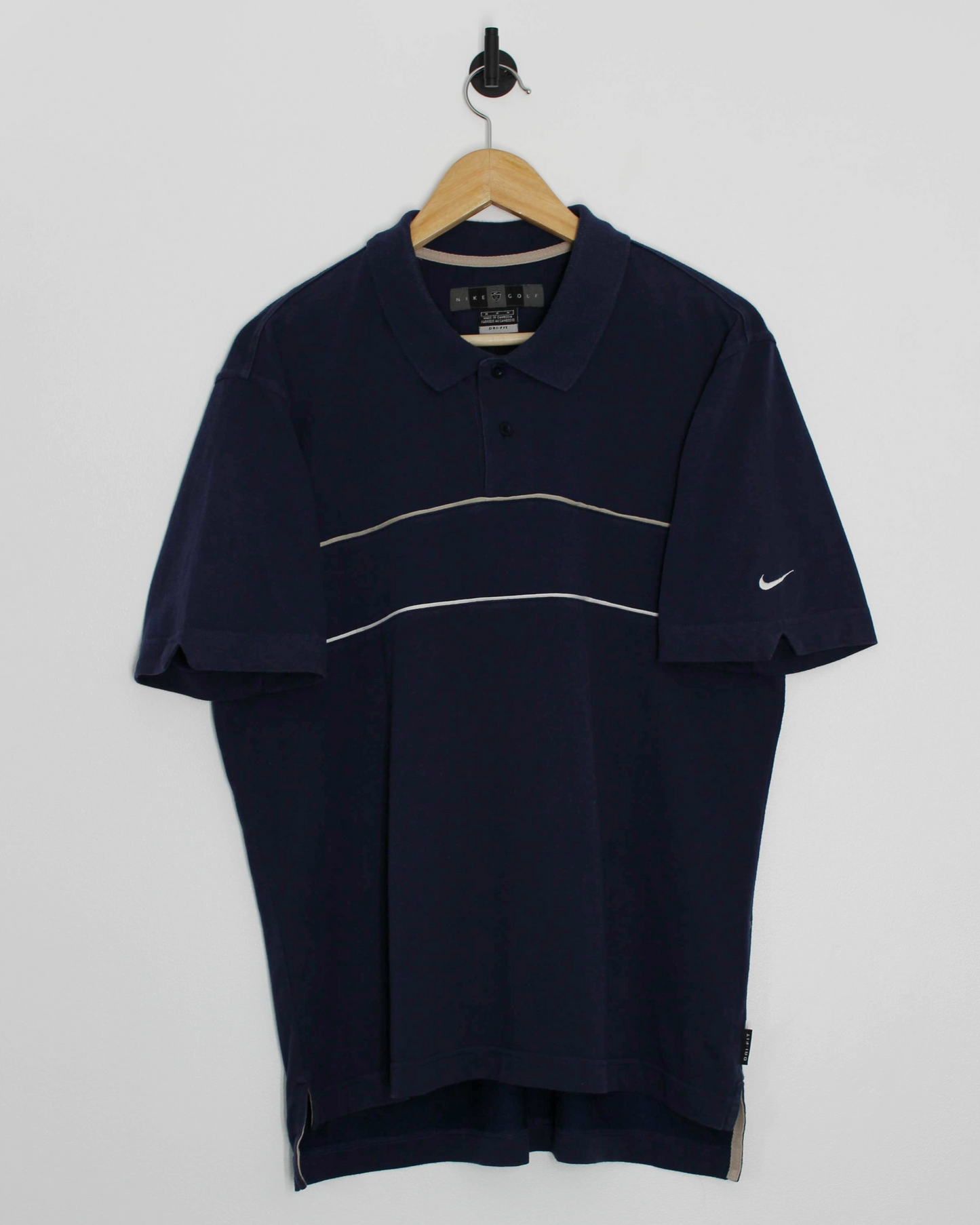 00s Nike Navy Polo-Shirt with Sleeve Swoosh (M)