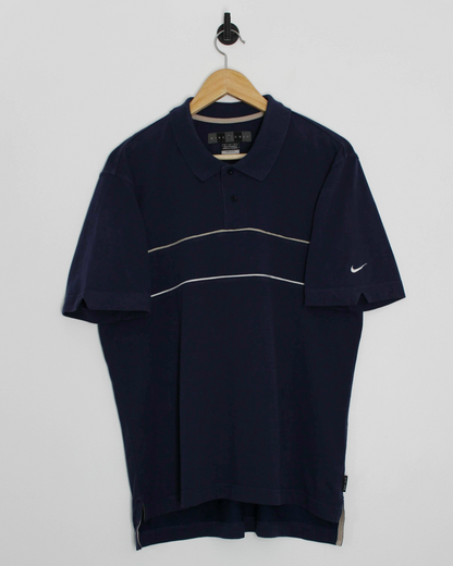 00s Nike Navy Polo-Shirt with Sleeve Swoosh (M)