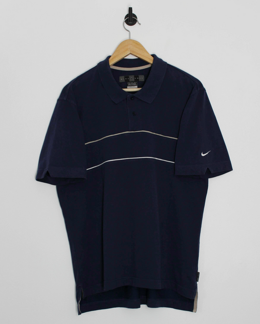 00s Nike Navy Polo-Shirt with Sleeve Swoosh (M)