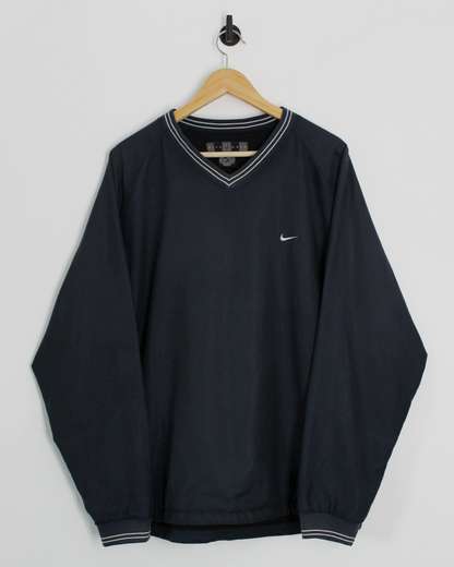 00s Nike Shield Logo Navy V-Neck Windbreaker (L)
