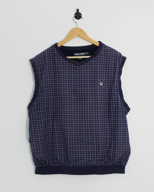 90s Polo Ralph Lauren Golf Navy Chequered Golf Vest (XL)