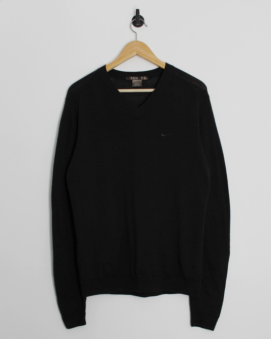 00s Nike Tiger Woods Dark Grey V-Neck Wool Jumper (M)