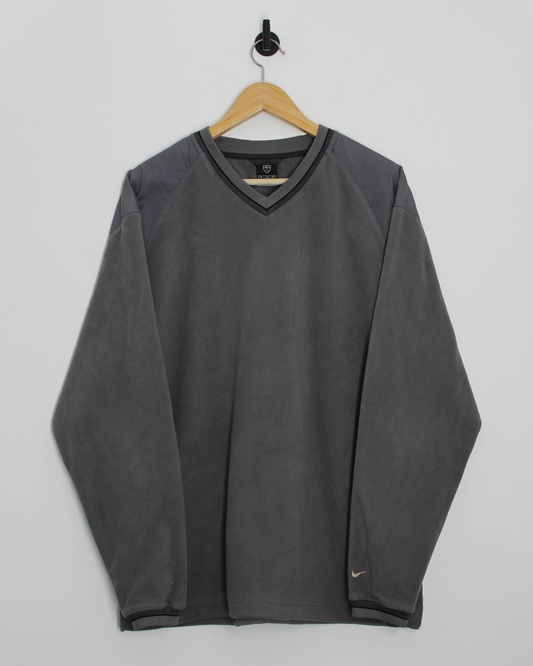 00s Nike Grey V-Neck Pullover Fleece (L)