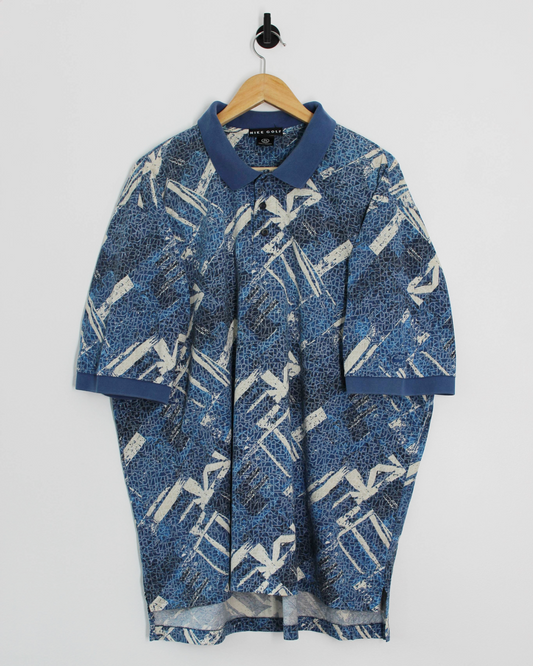 90s Nike Blue Abstract Polo-Shirt (XL)