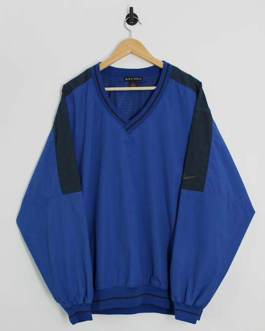 90s Nike Blue/Black V-Neck Windbreaker (L)