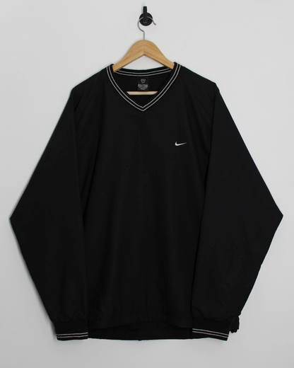 00s Nike Black/White V-Neck Windbreaker (L)