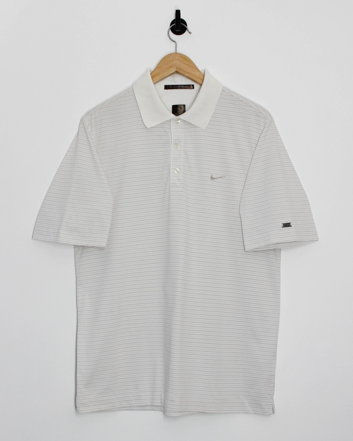 00s Nike Tiger Woods White Striped Polo-Shirt (M)