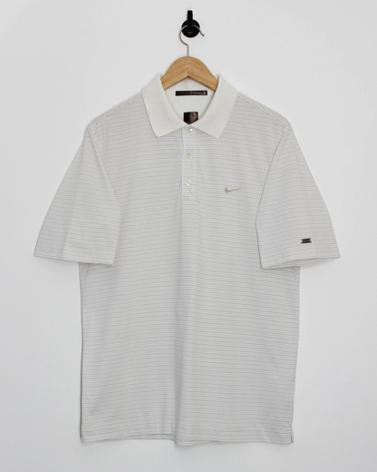 00s Nike Tiger Woods White Striped Polo-Shirt (M)
