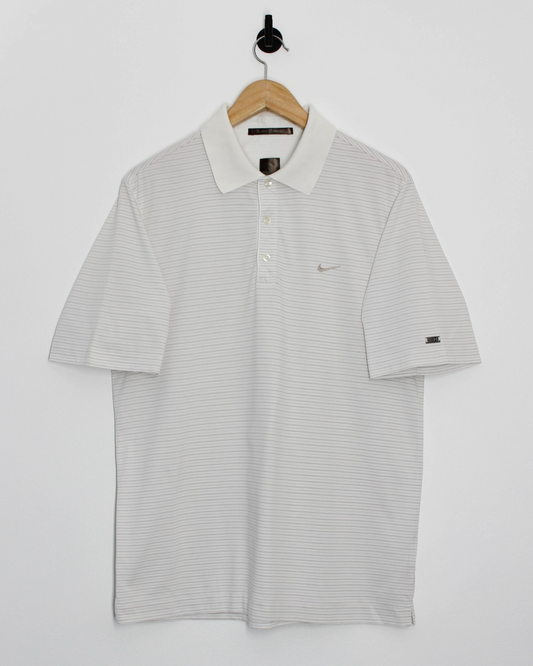 00s Nike Tiger Woods White Striped Polo-Shirt (M)