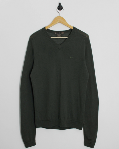 00s Nike Tiger Woods Dark Green V-Neck Wool Jumper (M)