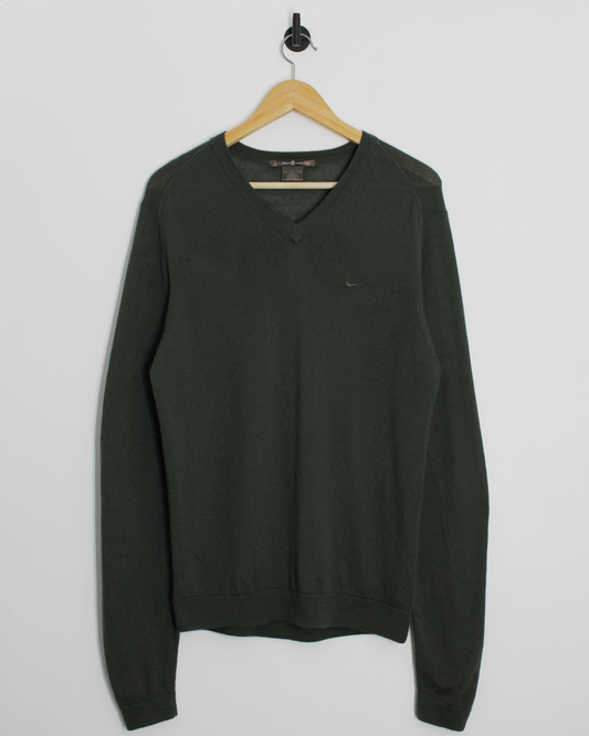00s Nike Tiger Woods Dark Green V-Neck Wool Jumper (M)