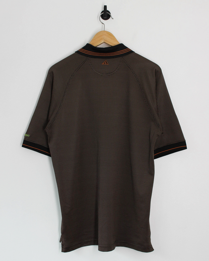 90s Adidas Orange/Black Soft Lightweight Weave Polo-Shirt (M)
