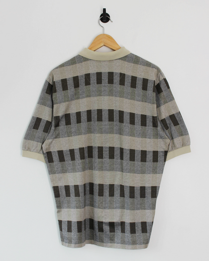90s Nike Abstract Chequered Beige/Brown Polo-Shirt (S)