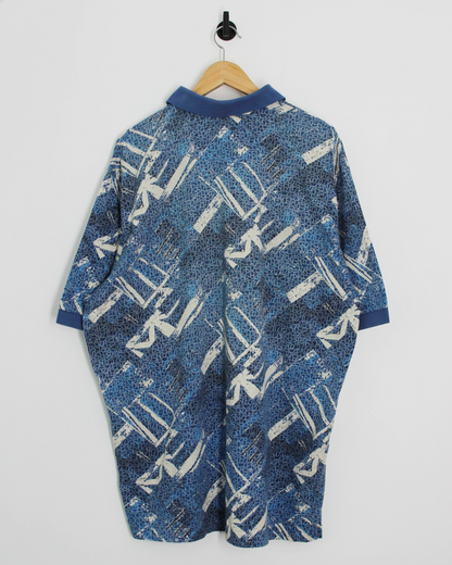90s Nike Blue Abstract Polo-Shirt (XL)