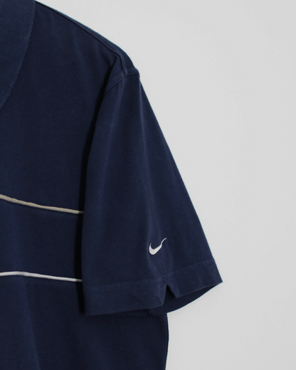 00s Nike Navy Polo-Shirt with Sleeve Swoosh (M)